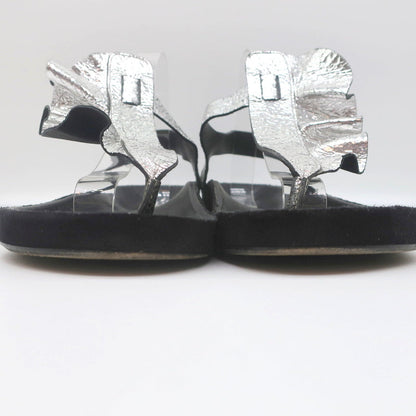 Isabel Marant Leakey Ruffle Sandals Silver Metallic Leather Size 41