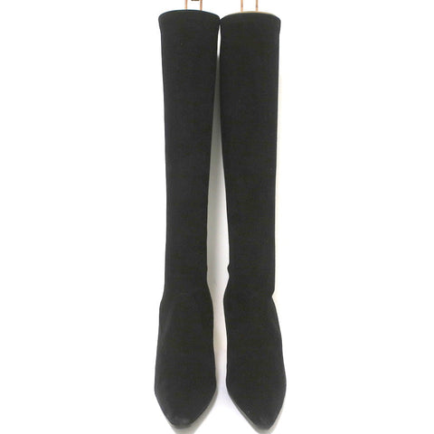 Manolo Blahnik Pascalare Knee High Boots Black Stretch Suede Size 37.5