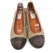 Lanvin Cap Toe Ballet Flats Taupe/Brown Two-Tone Leather Size 38.5
