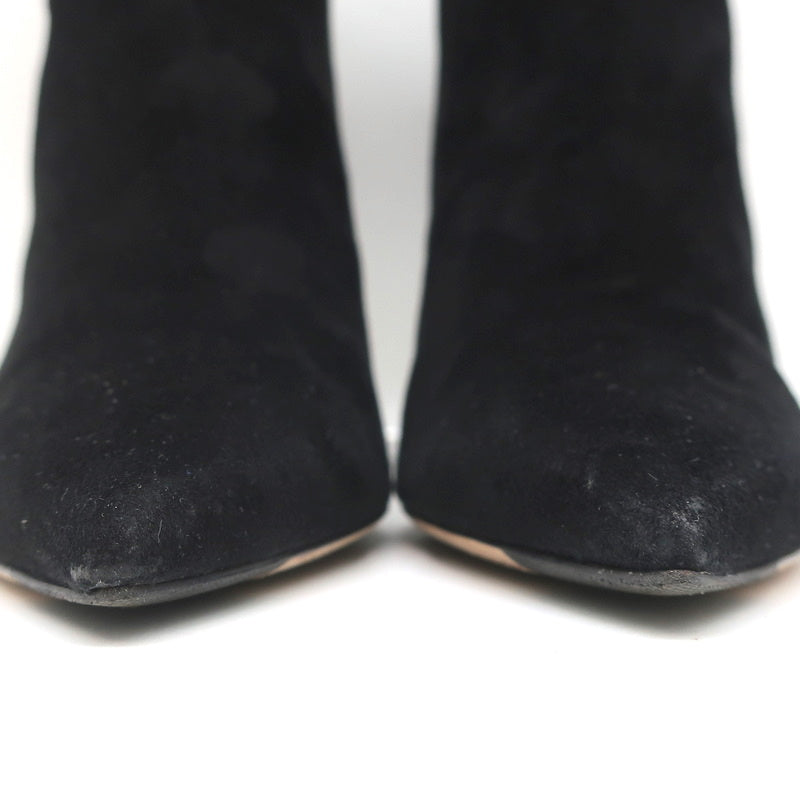 Jimmy Choo Kassidy Bow Ankle Boots Black Suede Size 39 Pointed Toe High Heel
