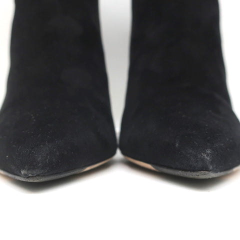 Jimmy Choo Kassidy Bow Ankle Boots Black Suede Size 39 Pointed Toe High Heel
