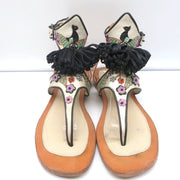 Meher Kakalia Tiki Sofia Tassel Sandals Beaded Embroidered Leather Size 41