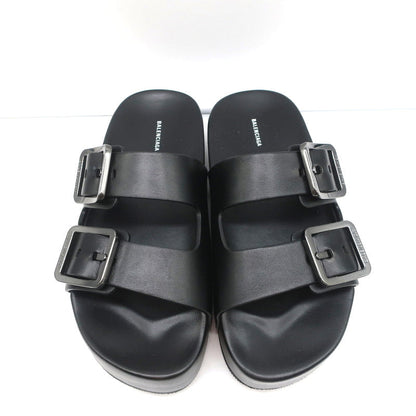 Balenciaga Mallorca Platform Slide Sandals Black Leather Size 37 NEW