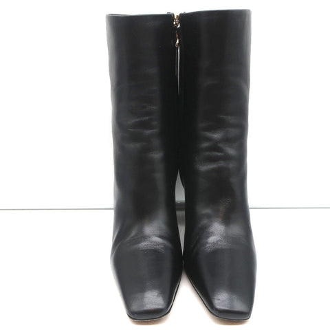 Valentino Rockstud Trim Mid-Calf Boots Black Leather Size 38 High Heel