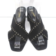 Saint Laurent Loulou Slide Sandals Black Eyelet-Trim Suede Size 39.5 High Heel
