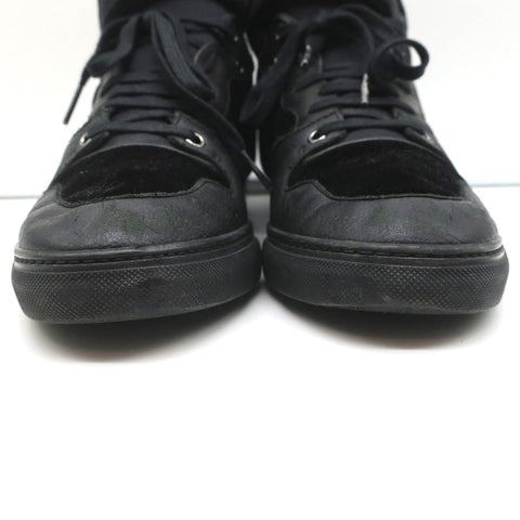 Balenciaga High Top Sneakers Black Leather & Velvet Size 40