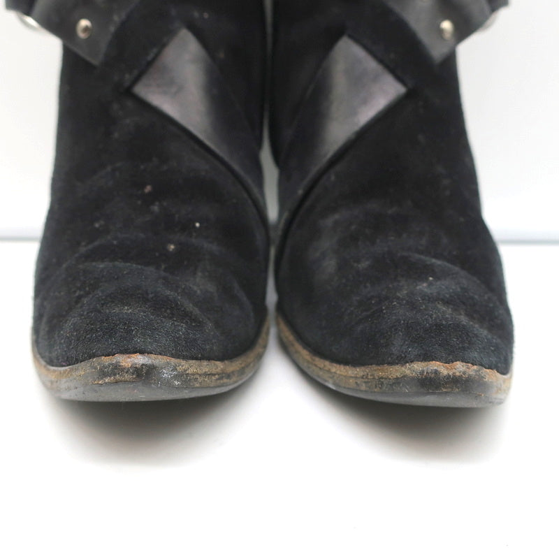 Givenchy Wedge Ankle Boots Black Buckled Suede Size 36.5 Pointed Toe