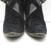 Givenchy Wedge Ankle Boots Black Buckled Suede Size 36.5 Pointed Toe
