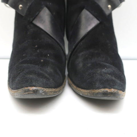 Givenchy Wedge Ankle Boots Black Buckled Suede Size 36.5 Pointed Toe