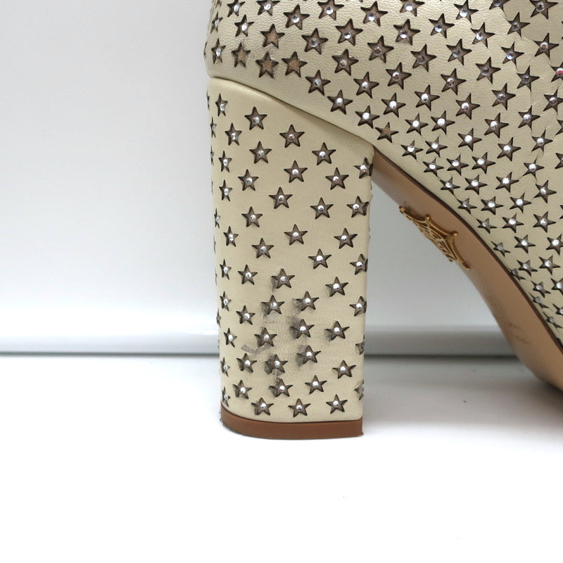 Charlotte Olympia Alba Star Ankle Boot Cream Crystal-Embellished Leather Size 38