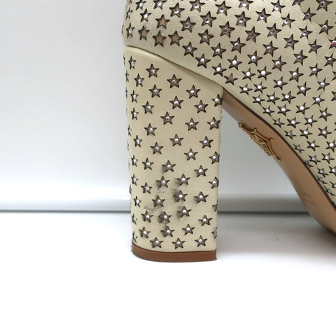 Charlotte Olympia Alba Star Ankle Boot Cream Crystal-Embellished Leather Size 38