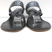 Manolo Blahnik Susa Thong Sandals Black Snakeskin Size 38.5 Kitten Heel Slides