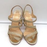 Christian Louboutin Vavazou Asymmetric Sandals Gold Glitter & Leather Size 38
