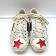 Gucci Ace Stars Low Top Sneakers White & Metallic Leather Size 36