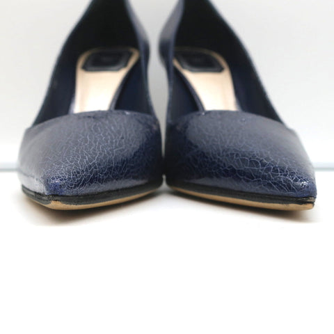 Christian Dior Songe Pumps Navy Cracked Leather Size 37 Pointed Toe Heels