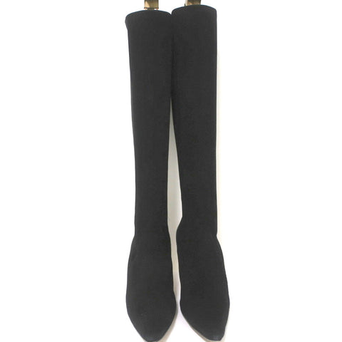 Manolo Blahnik Pascalare Knee High Boots Black Stretch Suede Size 38.5