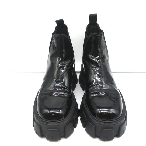 Prada Monolith Chelsea Boots Black Patent Leather Size 36