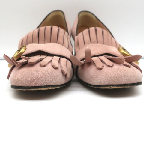 Gucci Marmont Mid-Heel Pumps Light Pink Fringed Suede Size 38