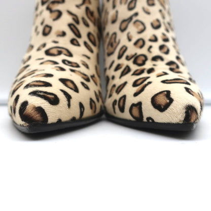 Manolo Blahnik Chelsea Booties Dildi Cream Leopard Print Calf Hair Size 38 NEW