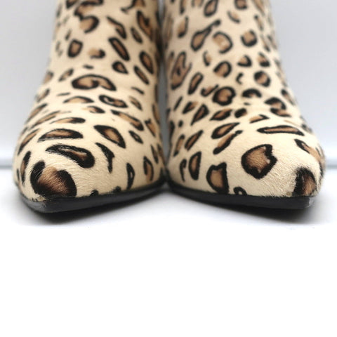 Manolo Blahnik Chelsea Booties Dildi Cream Leopard Print Calf Hair Size 38 NEW