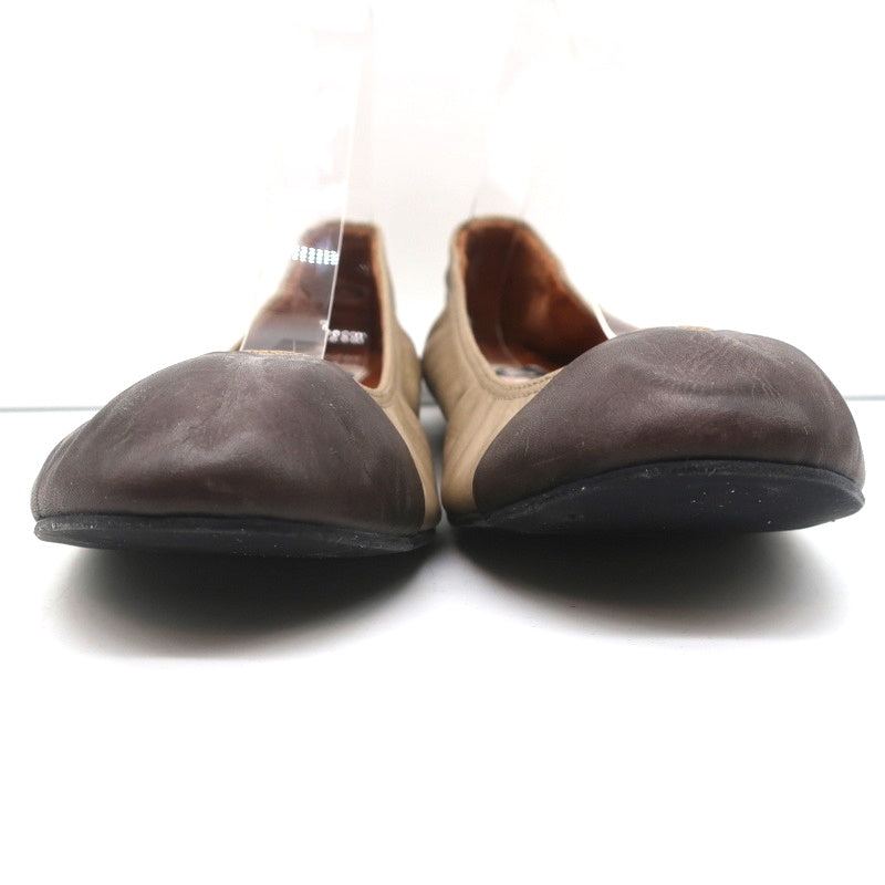 Lanvin Cap Toe Ballet Flats Taupe/Brown Two-Tone Leather Size 38.5