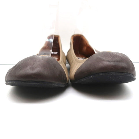 Lanvin Cap Toe Ballet Flats Taupe/Brown Two-Tone Leather Size 38.5