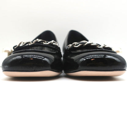 Miu Miu Chain Link Loafers Black Patent Leather Size 36.5 NEW