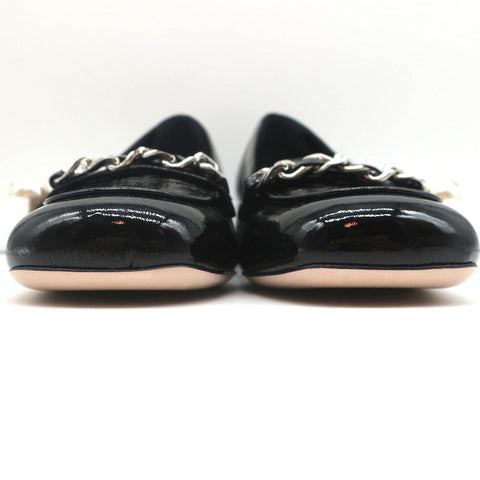 Miu Miu Chain Link Loafers Black Patent Leather Size 36.5 NEW