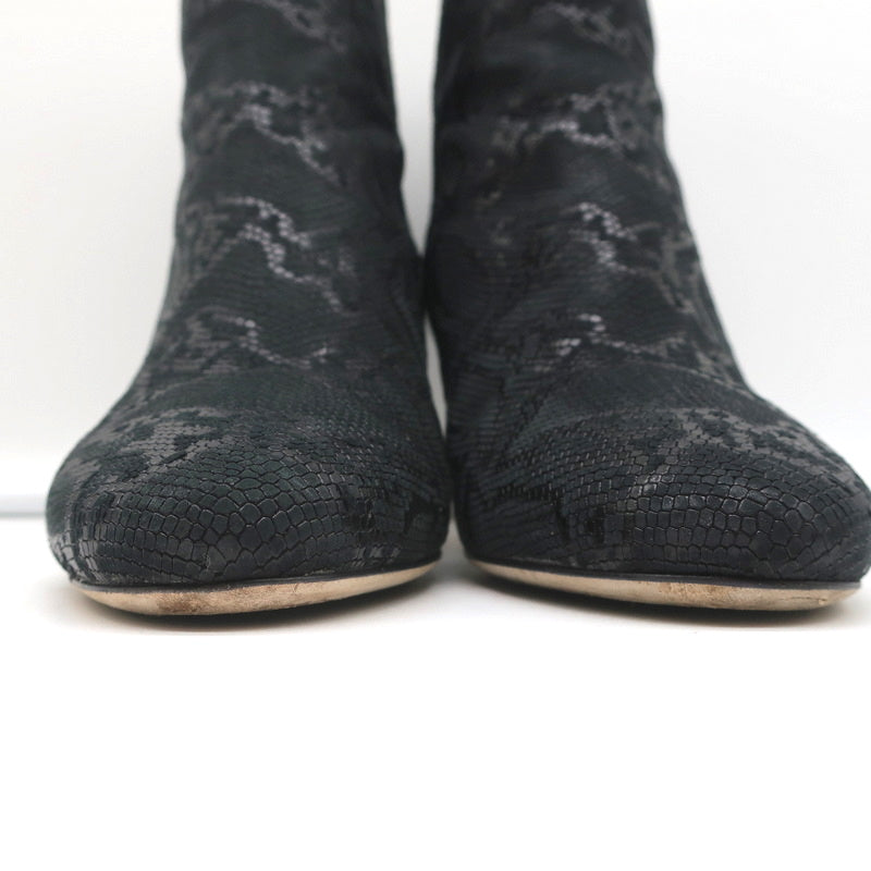 Jimmy Choo Duke 65 Ankle Boots Black Snake-Embossed Leather Size 37