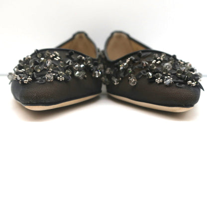 Jimmy Choo Romy Flats Black Embellished Mesh & Satin Size 37 NEW