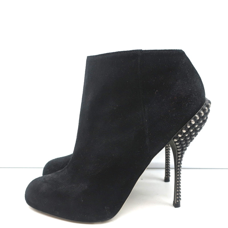 Sergio Rossi Studded Heel Booties Black Suede Size 38.5 Ankle Boots