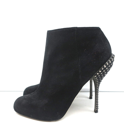 Sergio Rossi Studded Heel Booties Black Suede Size 38.5 Ankle Boots
