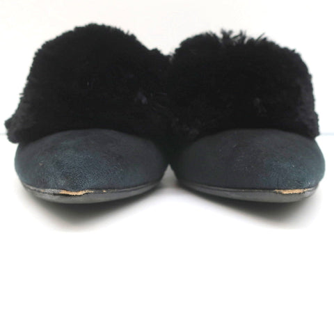 Aquazzura Powder Puff Pom Pom Mules Black Suede Size 38.5 Pointed Toe Flats