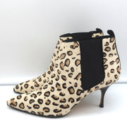 Manolo Blahnik Chelsea Booties Dildi Cream Leopard Print Calf Hair Size 38 NEW