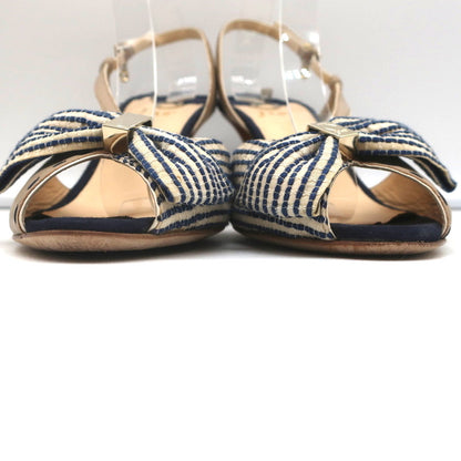 O Jour Asymmetric Bow Sandals Taupe Leather Size 41 Peep Toe Slingback Heels