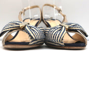 O Jour Asymmetric Bow Sandals Taupe Leather Size 41 Peep Toe Slingback Heels