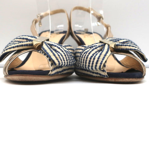 O Jour Asymmetric Bow Sandals Taupe Leather Size 41 Peep Toe Slingback Heels