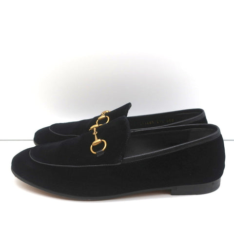Gucci Jordaan Horsebit Loafers Black Velvet Size 37.5