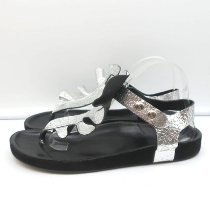 Isabel Marant Leakey Ruffle Sandals Silver Metallic Leather Size 41