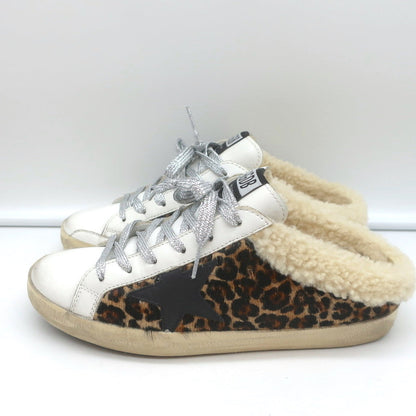 Golden Goose Superstar Sabot Shearling Sneakers Leopard Print Calf Hair Size 37