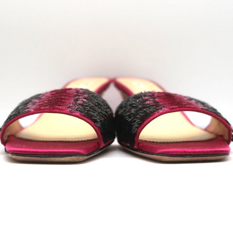 Prada Ombre Sequin Mules Fuchsia Satin Size 38 Open Toe Slide Sandals