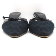 Gucci Bow Mules Black Monogram Canvas & Leather Size 8 Pointed Toe Heels