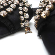 Anna Baiguera Crystal Fringe Slide Sandals Black Satin Size 38 Flat Mules
