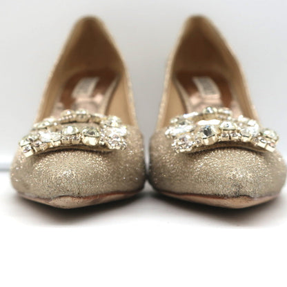Badgley Mischka Cher Crystal Buckle Pumps Gold Glitter Satin Size 8