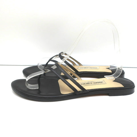 Jimmy Choo Flat Thong Slide Sandals Black Leather Size 38.5