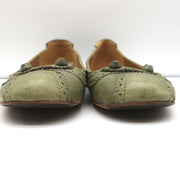 Balenciaga Brogue Studded Ballet Flats Sage Arena Leather Size 38