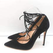 Gianvito Rossi Femi Lace-Up Pumps Black Suede Size 39 Pointed Toe Heels