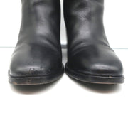 Balenciaga Metal Bar Ankle Boots Black Leather Size 38.5 Chunky Heel Booties