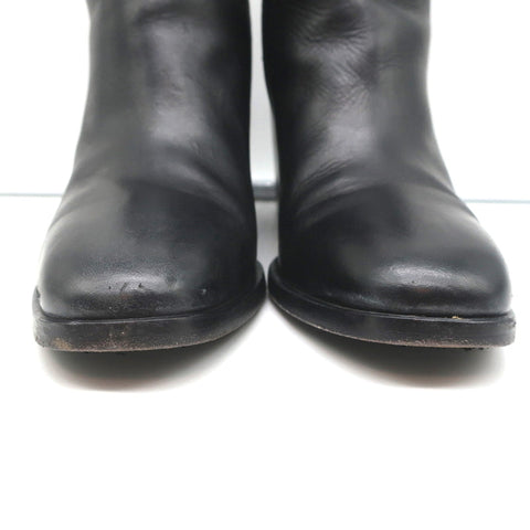 Balenciaga Metal Bar Ankle Boots Black Leather Size 38.5 Chunky Heel Booties