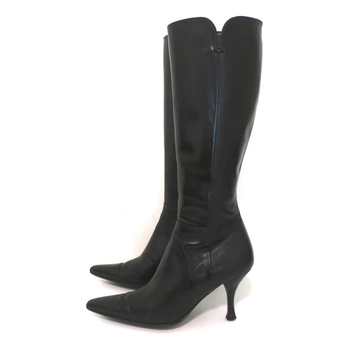 Stuart Weitzman Bonjour Knee High Boots Black Leather Size 6 Pointed Toe Heel